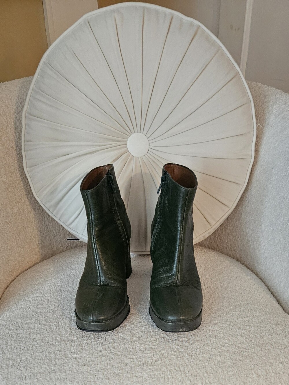 Maguire Dark Green Leather Ankle Boots